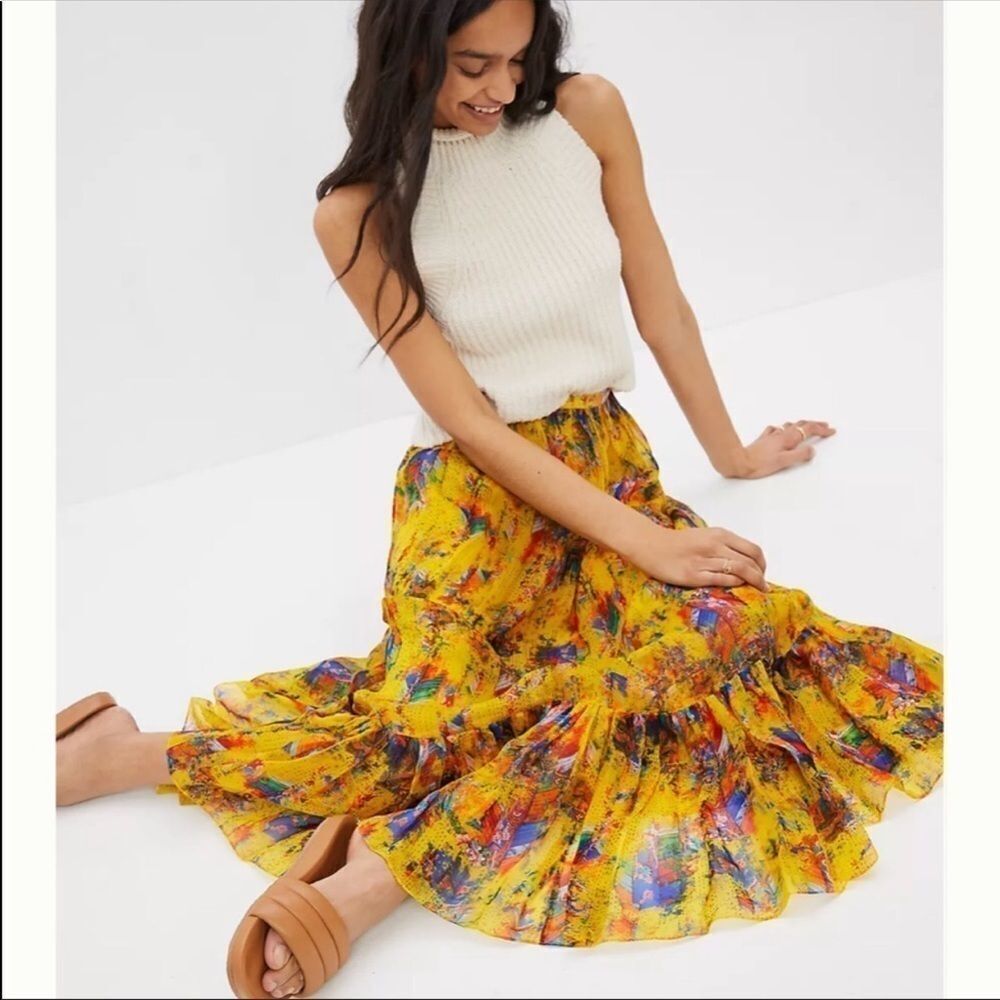 Garden party Anthropologie Payal Jain Yellow Meredith Organza Maxi Skirt Medium